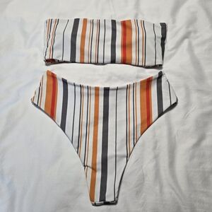 Striped Bikini Set in Orange and Gray
